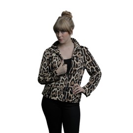 Lisa International Women's Cheetah Print Long Sleeve Mockneck Jacket (L, 3213-Brown)