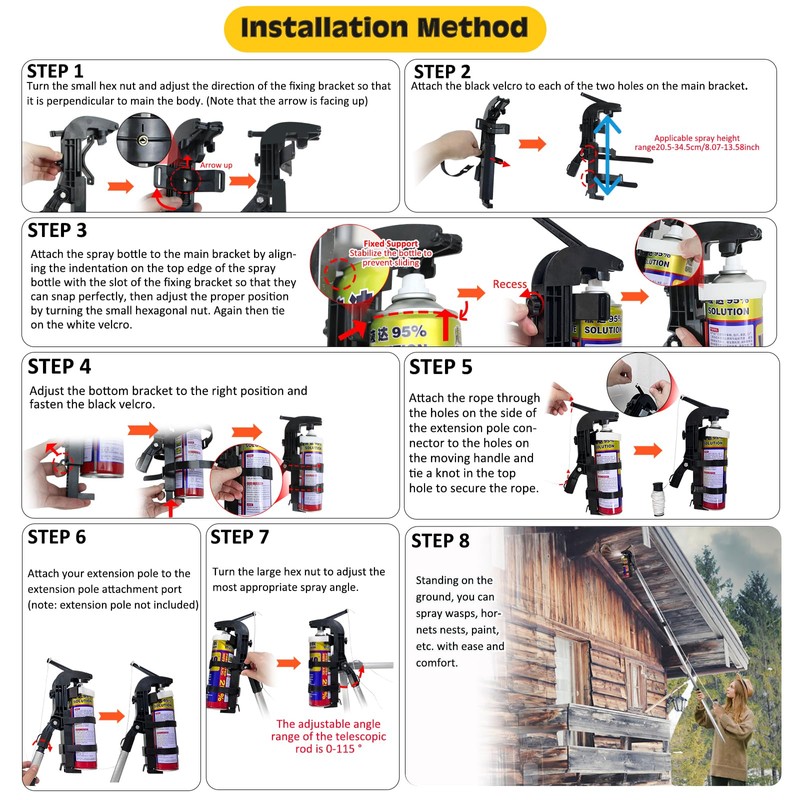 Spray Can Extension Pole Adaptor with Adjustable Bottom Bracket, Wasp