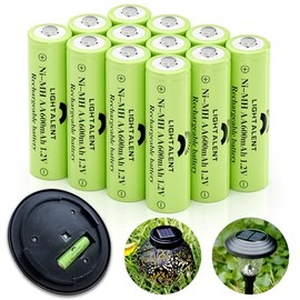 Lightalent Pilas Recargables Ni-MH AA, Batería Precargada de Alta Capacidad Doble A 1.2V para Luces Solares Exteriores (AA-600mAh-12pack)