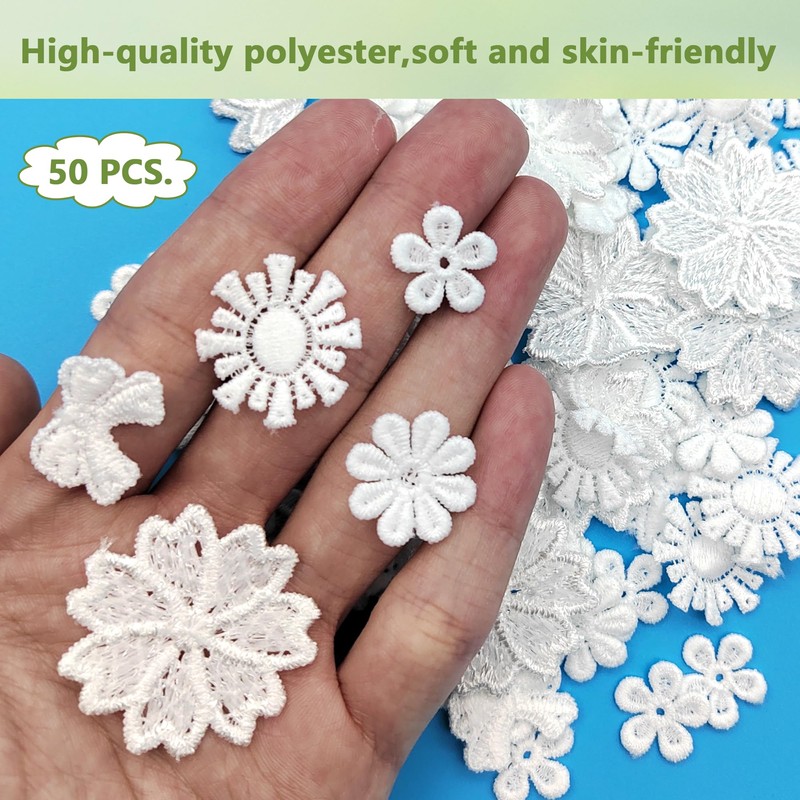 XCSJ 50 Pcs Lace Flowers Appliques White
