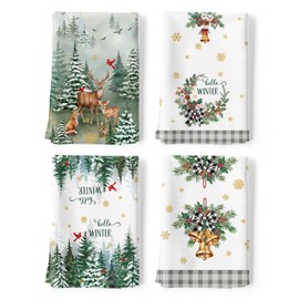 Arquiel Christmas Tea Towels, Set of 4, Kitchen Towels, 100% Cotton, Jungle Animals, Kitchen Towel Set, Multi-Purpose High Quality Drying Cloth, Bar Towels, Gift, 48 x 70 cm