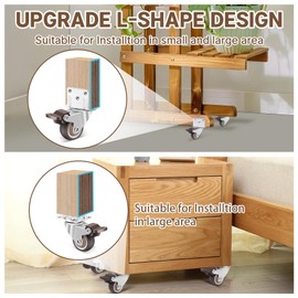 W B D WEIBIDA Side Mount Casters Wheels, 2 Inch L-Shaped Small Rubber Casters Set of 4, 360 Degree Ball Bearing Swivel Casters, Light Duty Casters Wheels for Furniture, Baby Beds, Cabinets, Tables