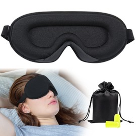 Eye Mask for Sleeping, Blocks 99.99% of Light Blocking, Eye Blocking, Peaceful Sleep, Comfortable Sleep, For Travel, 3D Breathable, No Pressure, Adjustable Length, Comfortable, Breathable, Memory Foam, Naps, Lightweight, Ear Plug Set, Carrying Bag Included, Black