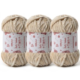3x100g Fluffy Velvet Chenille Yarn for Crocheting and Knitting, 3x87.4yd Baby Yarn for Crocheting Soft, Crochet Chunky Yarn Amigurumi Yarn（Beige
