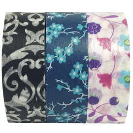 Wrapables Dark Blossoms Japanese Washi Masking Tape (Set of 3), 10M L x 15mm W