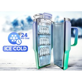 Meoky - Vaso de 32 onzas con asa, taza de viaje de acero inoxidable con popote 2 en 1 y tapa de sorbo, taza de café aislada al aspiradora, 100% a prueba de fugas, mantiene el frío durante 24 horas o caliente durante 8 horas (Fairyland)