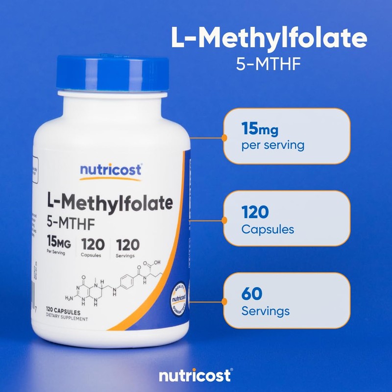 Nutricost L-Methylfolate 15mg, 120 Capsules (5-MTHF) - Vegan, Non-GMO, Gluten