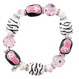 Kate & Macy Pink Passion Flip Flops Design Painted Glass & Acrylic Beads Rhinestones Bracelet Made By Clementine Design