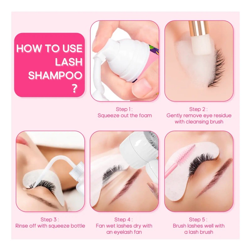 Shampoo Espuma Para Pestañas Y Brocha Para Extensiones Kit