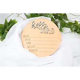 Hello World Newborn Baby Announcement | Photo Prop | Pregnancy Gift | Measurements Hospital Birth