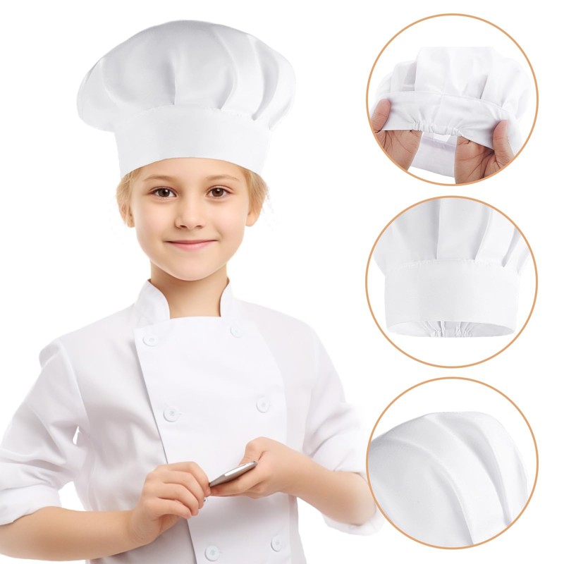 Chef Hat for Kids Adjustable White Chef Hats Elastic Cotton