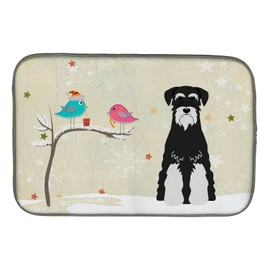 Caroline's Treasures BB2505DDM Christmas Presents between Friends Schnauzer - Salt and Pepper Dish Drying Mat Absorbent Dish Drying Mat Pad for Kitchen Counter Dish Drainer Mat for Countertop, 14 x 21