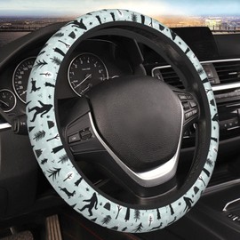 Bigfoot and Jackalope Winter Wilderness Car Steering Wheel Cover,Non-Slip Breathable Elastic Neoprene-Sweat-Absorbing Car Accessories,Universal 15 Inch Fit Auto, Vans Trucks,Suvs, Truck