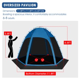 Screen Tent with Removable Floor, Siebwin 11.8'x11.8' Six-Sided Gazebos with Mosquito Netting Sunproof Outdoor Canopy Tent for 6-8 People Family Backyard Party Outside Activities, Blue