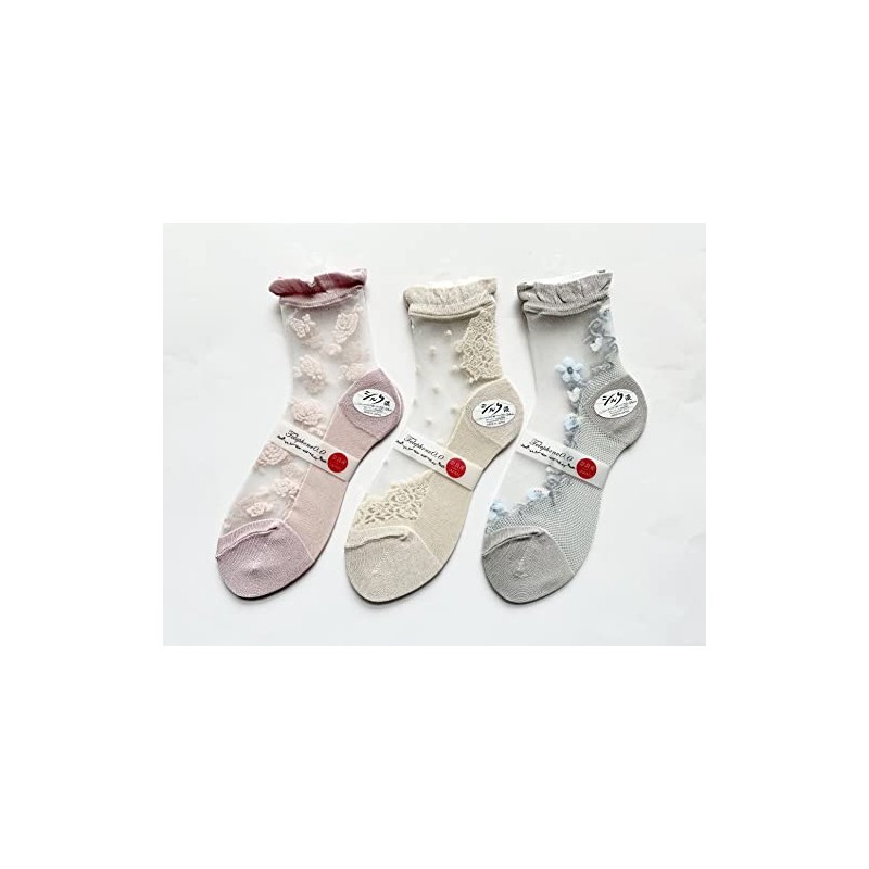 Made in Japan Women's Floral See-Through Socks, Silk Blend, Socks,