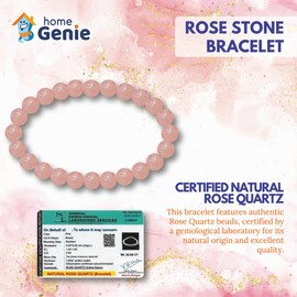 HOME GENIE "Natural Rose Quartz Crystal Bracelet for Women and Men | Healing Love Stone Jewelry