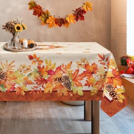 Arquiel Fall Maple Leaves Tablecloth Waterproof, Harvest Rustic Table Cloth Rectangle, Washable Table Cover for Thanksgiving Party Decor Kitchen Decoration (60×120 Inch)