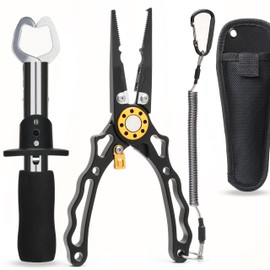 Fishing Pliers and Gripper, Cuts Braided and Fluorocarbon Lines, Hook Remover, Split Ring Multifunctional Fishing Pliers for Ocean Fishing, Fly Fishing, Ice Fishing Tool, Gift for Fishermen