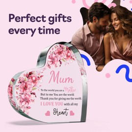 Heartfelt Gifts for Mum from Daughter Son - You are the World - Acrylic Heart Plaque Keepsake Gift for Mum, 100mm x 100mm Appreciation Present For Mothers Day Birthday