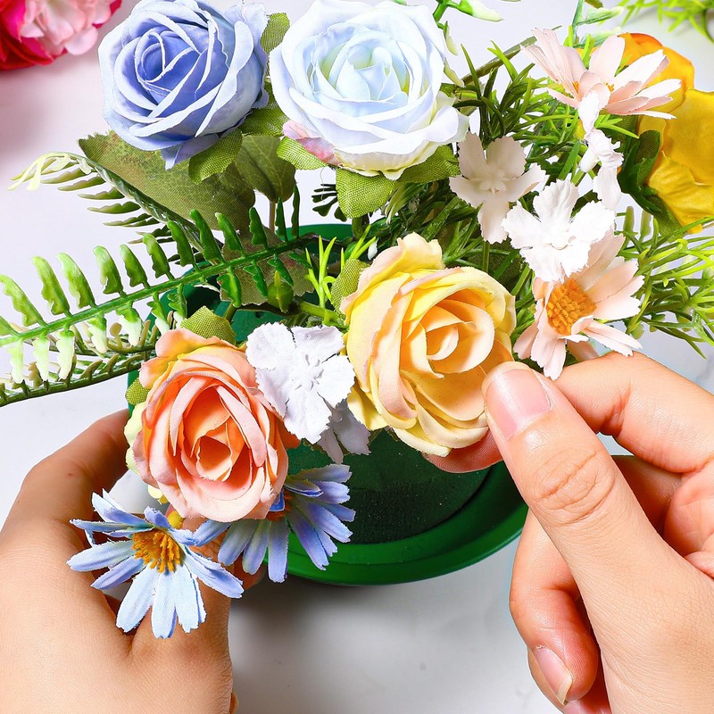 16 Pack Round Floral Foam with Bowls, Green Wet Flower