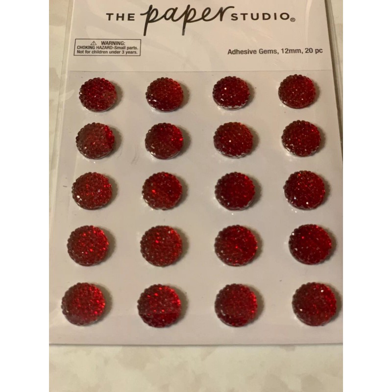 THE PAPER STUDIO RED CRYSTAL ADHESIVE GEMS 12MM 20PCS