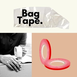 PSBM Industrial Poly Bag Tape with Bag Tape Dispenser, Red, 3/8 Inch x 180 Yards, 6 Pack, 2.3 Mil, Colored Sealer Tape for Dispenser Refill, Bags, Polybags, Produce, Wrapping, Freezer