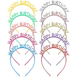 Lawie 10 Pack Bulk Gold Silver Candy Rainbow Colorful Happy Birthday Headbands Thin Plain Plastic Headbands Skinny Hair Bands Clasps Tiara Crown Hair Holder DIY Party Accessories for Kids Girl Women