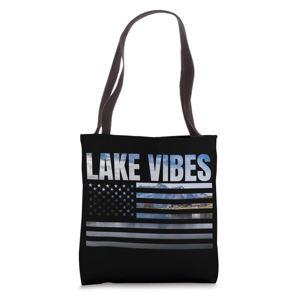 Lake Vibes American Flag Nautical Themes Lake House Decor Tote