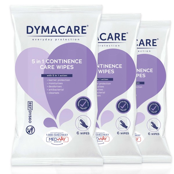DYMACARE 5 in 1 Continence Care Wipes | Adult Premium Incontinence Wet Wipes, Scented and Moistened Personal Skin Cleansing Cloths with Barrier Protection | 3 Packs