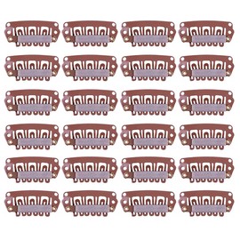 24 pcs/lot 28mm 6-Teeth Clips with Rubber U-Shape Snap-Comb Clips Metal Wig Hair Extension Clips for Hair Extension Hairpiece (28mm Light Brown)