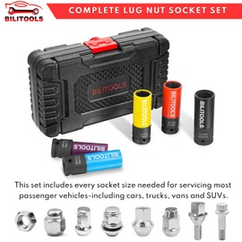 BILITOOLS 1/2 inch Drive Impact Lug Nut Socket Set, 15 17 19 21 22 MM Non-Marring Thin Wall Wheel Protector Nut Socket