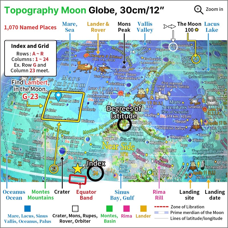 Mapsoft Fly Topography Moon Globe, 30cm/12", MTF-30