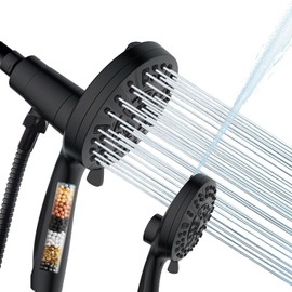 Filtered Shower Head with Handheld - 9 Spray Modes High Pressure Handheld Shower with Filter Spray Combo, Magnetic Shower Heads, With 60-Inch Long Hose（Matte black）