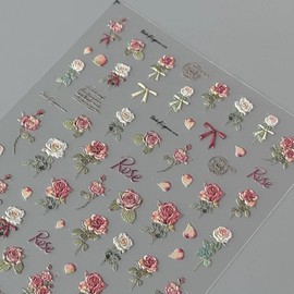 Valentine's Day Nail Stickers Rose Flower Nail Art Stickers Bow Rose Nail Decals 5D Embossed Nail Supplies Flower Ribbon Nail Accessories Valentine Nail Art Decals for Women Girls Nail Art Decorations