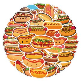 55pcs Hot Dog Stickers for Kids, Cute Food Stickers for Water Bottle, Vinyl Hot Dog Decals for Laptop Scrapbook Journal Skateboard Party Favors
