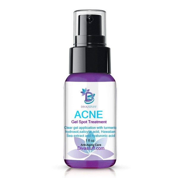 Acne Gel Spot Treatment By Diva Stuff,With Salicylic Acid, Hawaiian Sea Extract,Lactic Acid, Tea Tree, Turmeric Hydrosol, Hyaluronic Acid and More, 1oz
