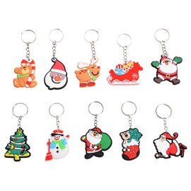 Jomnvo 30 PCS Christmas Keychain Ornaments Santa Claus Snowman Christmas Stocking Gloves Pendant Keychains Cartoon Decorative Key Rings for Christmas Party Favors Party Bag Fillers (30), 4x9