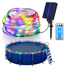 Sumapner 65ft Solar Pool Lights for Above Ground Pools, 180 LEDs Remote IP65 Waterproof Rope String Lights, 8 Color Modes, Swimming Frame Pool Decor Accessories for Outdoor Outside Trampoline Camping