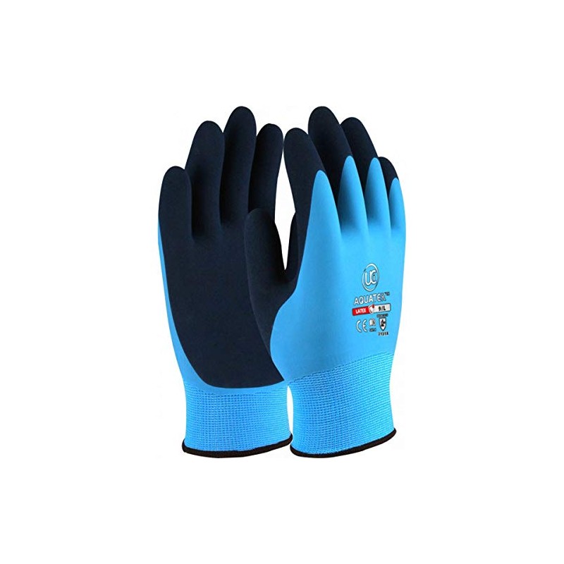 UCI AQUATEK Latex Waterproof Fully Coated Grip Work Gloves Blue
