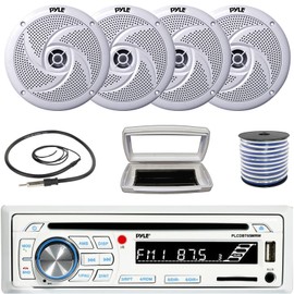Pyle PLCDBT65 Single-DIN Marine CD Radio W/White Cover, 4x 8'' 320W Max Speakers