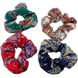 Topkids Accessories 4pc Scrunchies for Girls and Women, Hair bobbles for Women, Hair Ties, Hair Scrunchies, Hair Accessories, Elastic Hair Bands for Women (Flowers)