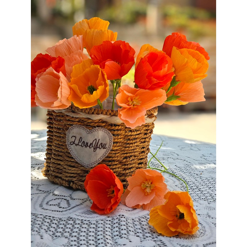 Orange Crepe Paper Poppy Flower DIY Making Kit Home Decoration