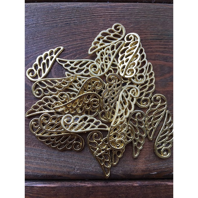 50 Pieces Wing Feather Golden Charms Decor Craft Handmade Accessories
