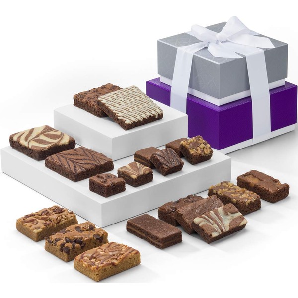Fairytale Brownies 2-Box Tower Individually Wrapped Gourmet Chocolate Food Gift Basket - Assorted Size Brownies Plus Blondie Bars - 19 Pieces - Item RF302