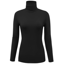AUHEGN Womens Long Sleeve Turtleneck Lightweight Slim Active Shirts Black Medium