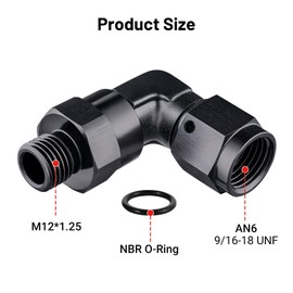 EVIL ENERGY 6AN Female to M12x1.25mm Metric Male 90-Degree Elbow Swivel Fitting Adapter Hose End Forged Aluminum Black