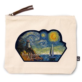 Lantern Press Bass Harbor Lighthouse, Maine, Starry Night, 100% Cotton Zipper Pouch, Travel Accessory, Go Bag