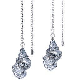 2 Pack Ceiling Fan Pull Chain, 20 inch Ceiling Pulls Extension Chains with 4 Connectors,Gray Glass Conch Ornament Pull Chains