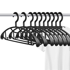 Plastic Clothes Hanger, Extra Thick Plastic Wide Shoulder Adult Slip Resistant Standard Clothing Hanger Ideal for Everyday Use Black 10 Pack 1.1inch Width