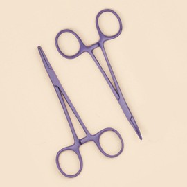 Chi-buy Pets ears/nose hair Puller Straight & Curved full serrated, stainless steel Home Hemostat Locking Forceps, Professional pet grooming tool for cats & dogs 2pcs set （purple）